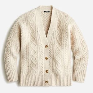 NWT J Crew Cable-knit Stretch Wool Cardigan Sweater, Heather Light Stone, Small